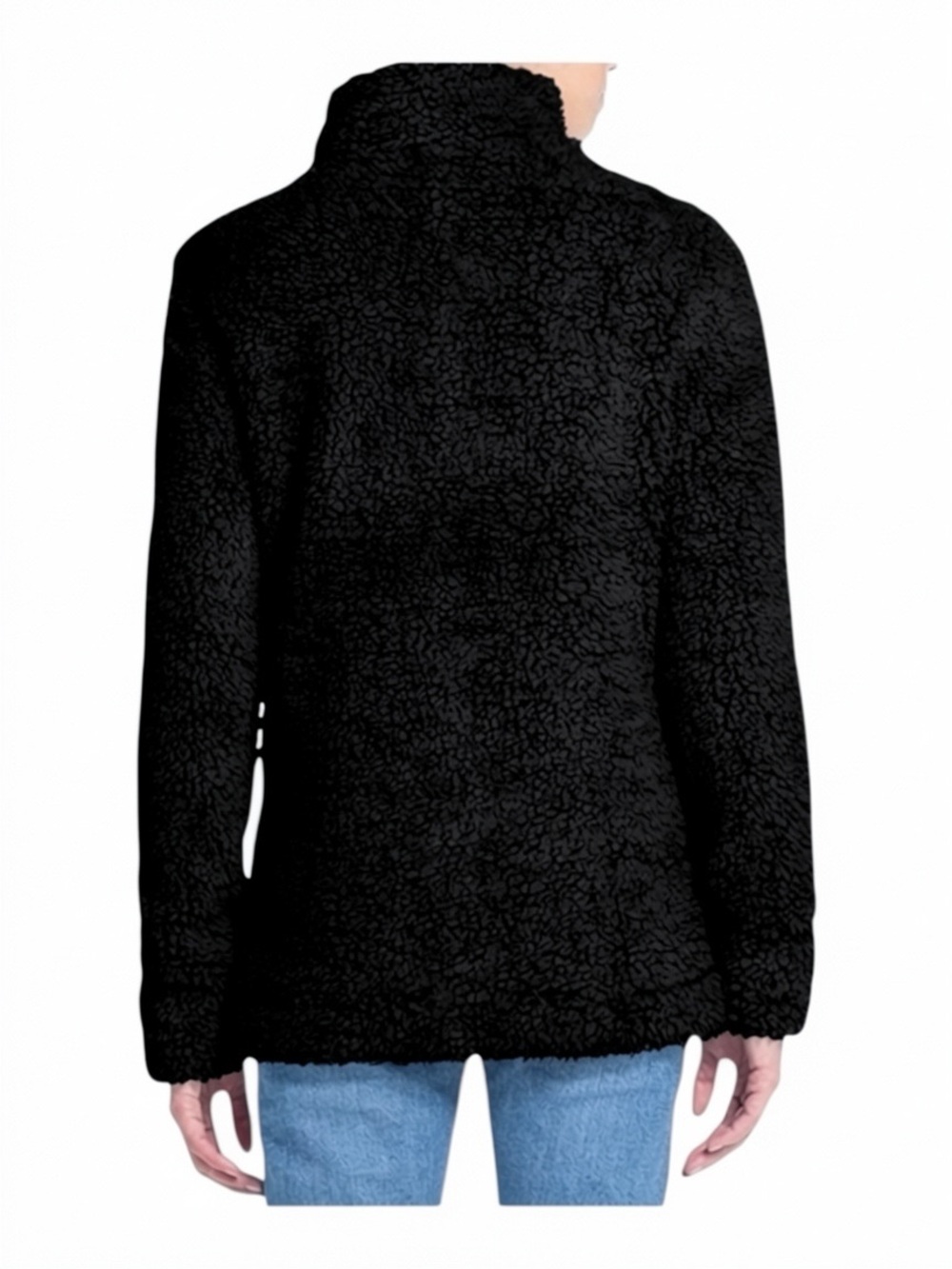 new Weatherproof ๐ Vegan Sherpa 1/4 Zip Pullover Sweatee Sweatshirt ๐ Black - Picture 14 of 16